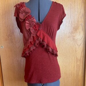 Anthropologie Deletta Burnt Orange Embellished Top